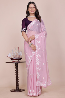 saanvi Embroidered Bollywood Georgette Saree(Pink)