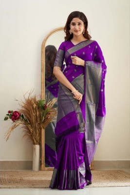 AMRUTKALA SAREES Woven Banarasi Silk Blend Saree(Purple)