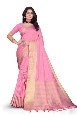 Aarunika BS Solid/Plain Bollywood Pure Silk Saree(Pink)