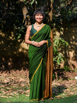 Suta Solid/Plain Bollywood Cotton Blend Saree(Green)