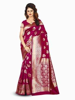 Flybird Fashion Woven Banarasi Jacquard Saree(Pink)