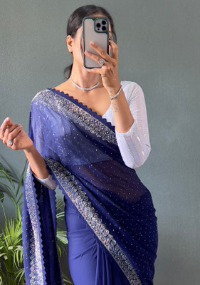 MM VENTURE Embroidered Bollywood Georgette Saree(Blue)