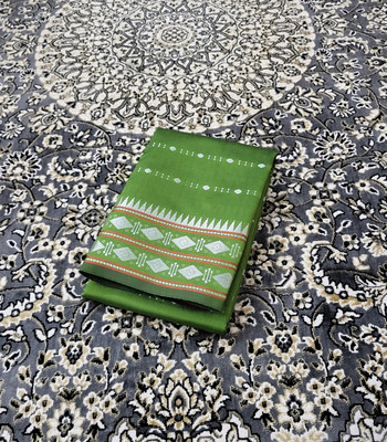 Ss sarees Woven, Temple Border Sambalpuri Silk Blend Saree(Green, Red)
