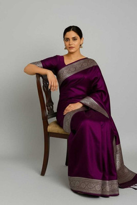 Afronza Woven, Solid/Plain Bollywood Satin, Silk Blend Saree(Purple)