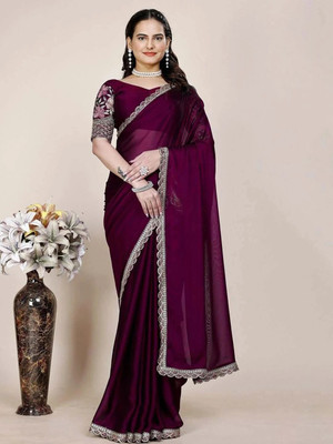 SANSKAR TEXTILE Embellished Daily Wear Chiffon Saree(Purple)