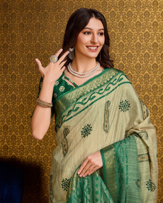 Divastri Digital Print Banarasi Silk Blend Saree(Green)