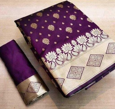 VJ Enterprise Woven Kanjivaram Jacquard, Pure Silk Saree(Purple)