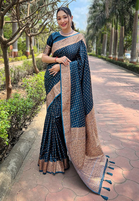 SICHYAH Woven Banarasi Satin, Silk Blend Saree(Blue)
