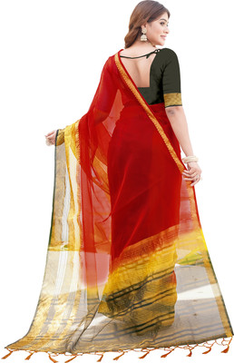 Aarunika MNT Solid/Plain Bollywood Organza Saree(Red)
