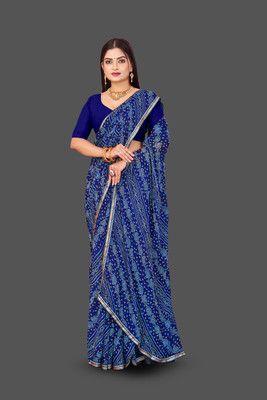 Ranisatiya Creation Printed Bandhani Chiffon Saree(Blue)