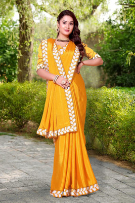 LAVYANSH CREATION Embroidered, Woven, Solid/Plain Bollywood Georgette Saree(Yellow)