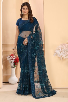 DWINIZAA STORE Embroidered Bollywood Net Saree(Blue)