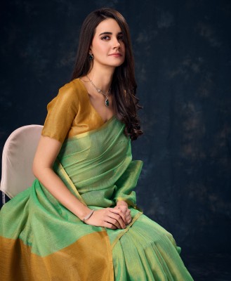 Tasrika Color Block Banarasi Tissue Saree(Green)