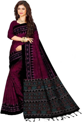 HouseOfCommon Printed Sambalpuri Cotton Blend Saree(Multicolor)