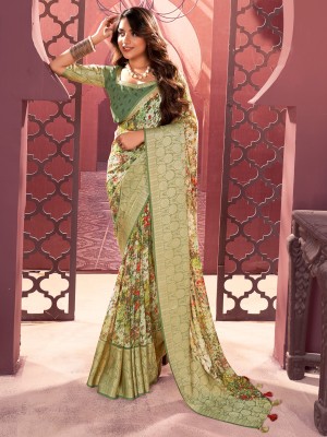 Divastri Printed Madurai Georgette Saree(Light Green)