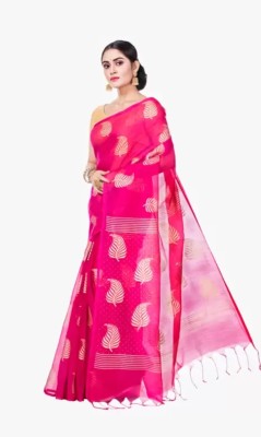 Shyamalisaree Printed Handloom Cotton Silk Saree(Pink)