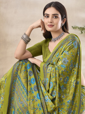 Divastri Printed Daily Wear Crepe Saree(Light Green)