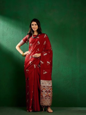 manvaa Embellished Bollywood Silk Blend Saree(Red)