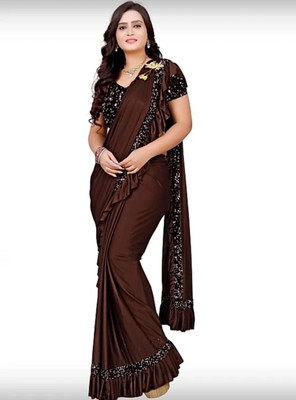 netra sales Applique Bollywood Lycra Blend Saree(Grey)