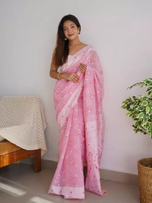 MIRMAN Woven Kanjivaram Pure Cotton Saree(Pink)