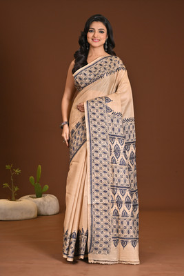 Ramshyam Collection Woven Handloom Tussar Silk Saree(Beige)