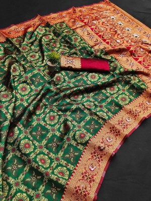 KRIYANSH Polka Print, Embellished, Applique, Printed, Self Design Bollywood Net, Art Silk Saree(Green)