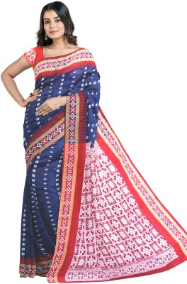 Samrat Handlooms Temple Border, Woven, Embellished Sambalpuri Cotton Silk Saree(Dark Blue)