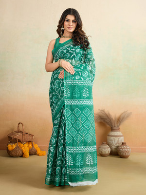 SHANVIKA Printed Daily Wear Pure Cotton Saree(Green)