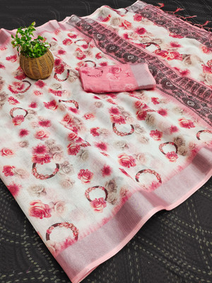 VASTUKALA Woven Kanjivaram Pure Silk, Art Silk Saree(White, Pink)