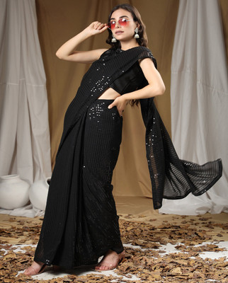 Bluebirdimpex Embellished Bollywood Georgette Saree(Black)