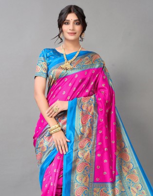 Divastri Geometric Print, Printed, Self Design Kanjivaram Silk Blend, Art Silk Saree(Pink, Beige)