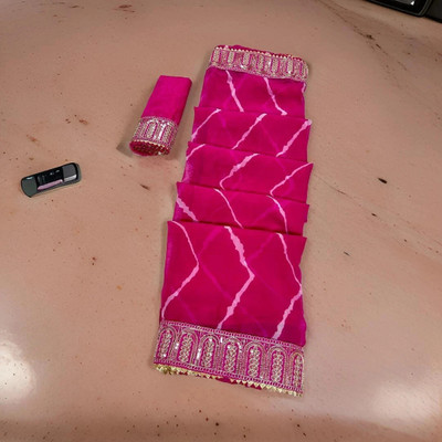 Ringtonfashion Printed Leheria Georgette Saree(Pink)