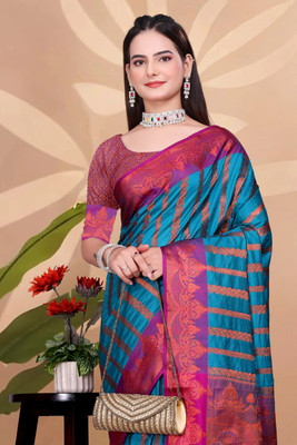 Octa Apparel Printed Banarasi Cotton Silk Saree(Multicolor)