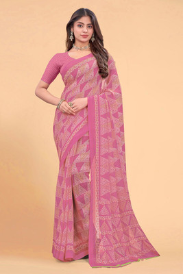 zamuna Geometric Print Daily Wear Georgette Saree(Pink)