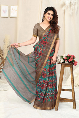 MIRCHI FASHION Printed, Floral Print Kota Doria Polyester Saree(Green, Red)