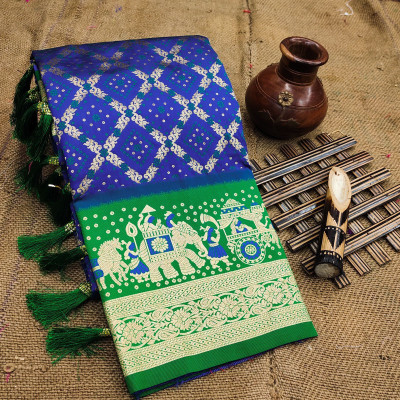 WILLMAKE Woven, Self Design Bollywood Jacquard, Art Silk Saree(Blue, Green)