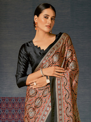 Sareemall Digital Print Daily Wear Crepe Saree(Brown)