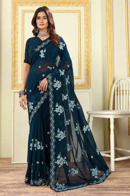 CHHELAJI Embroidered Bollywood Georgette Saree(Blue)