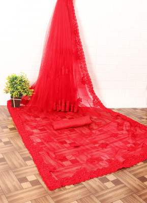 DEVKISONDESIGNER Embroidered Bollywood Net Saree(Red)