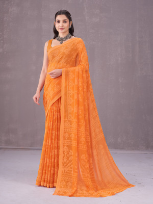 GARDEN VARELI Printed Bollywood Chiffon Saree(Orange)