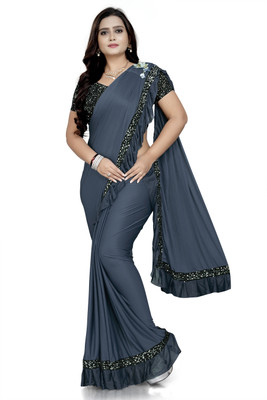 miracletex Embroidered Bollywood Lycra Blend Saree(Silver)