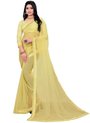GRLTEX Embellished Bollywood Lycra Blend Saree(Yellow)