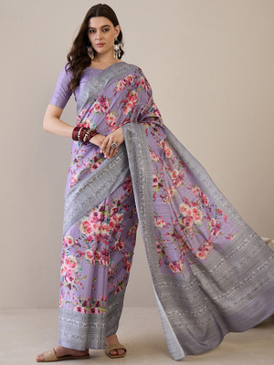 Tasrika Printed Daily Wear Silk Blend Saree(Purple)