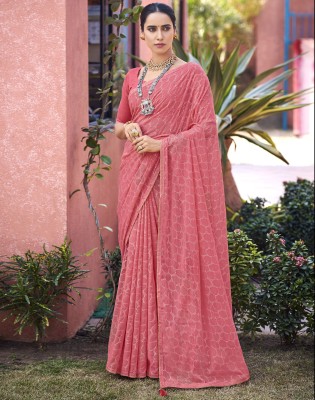 Satrani Embellished, Geometric Print, Printed Bollywood Chiffon Saree(Pink)