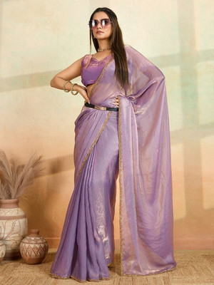 HouseOfCommon Solid/Plain Bollywood Chiffon, Pure Silk Saree(Purple)