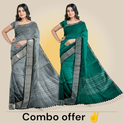 Bharat Textile Woven Banarasi Cotton Silk Saree(Pack of 2, Grey, Green)