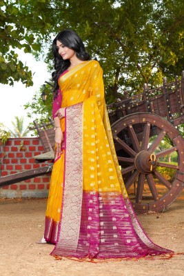 KOTHARI BS Solid/Plain Bandhani Organza Saree(Yellow)