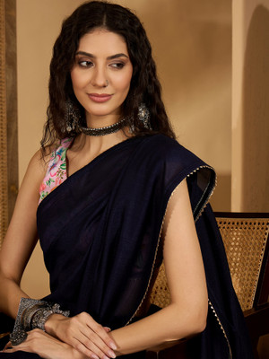 Blissta Self Design Regular Sari Silk Blend Saree(Black)