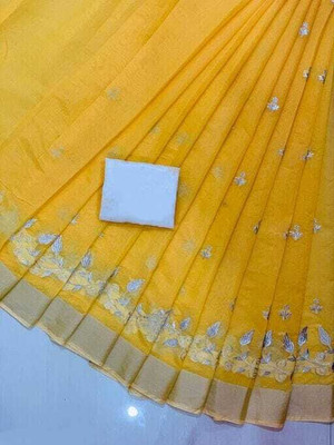 Vleez Embroidered Chanderi Chanderi Saree(Blue)