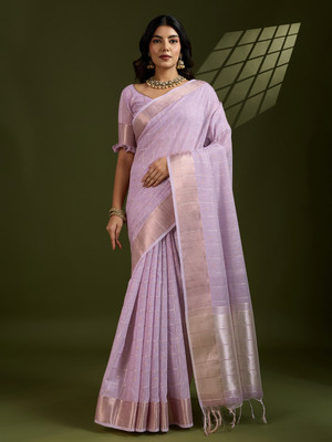 Tasrika Woven Banarasi Cotton Linen Saree(Purple)